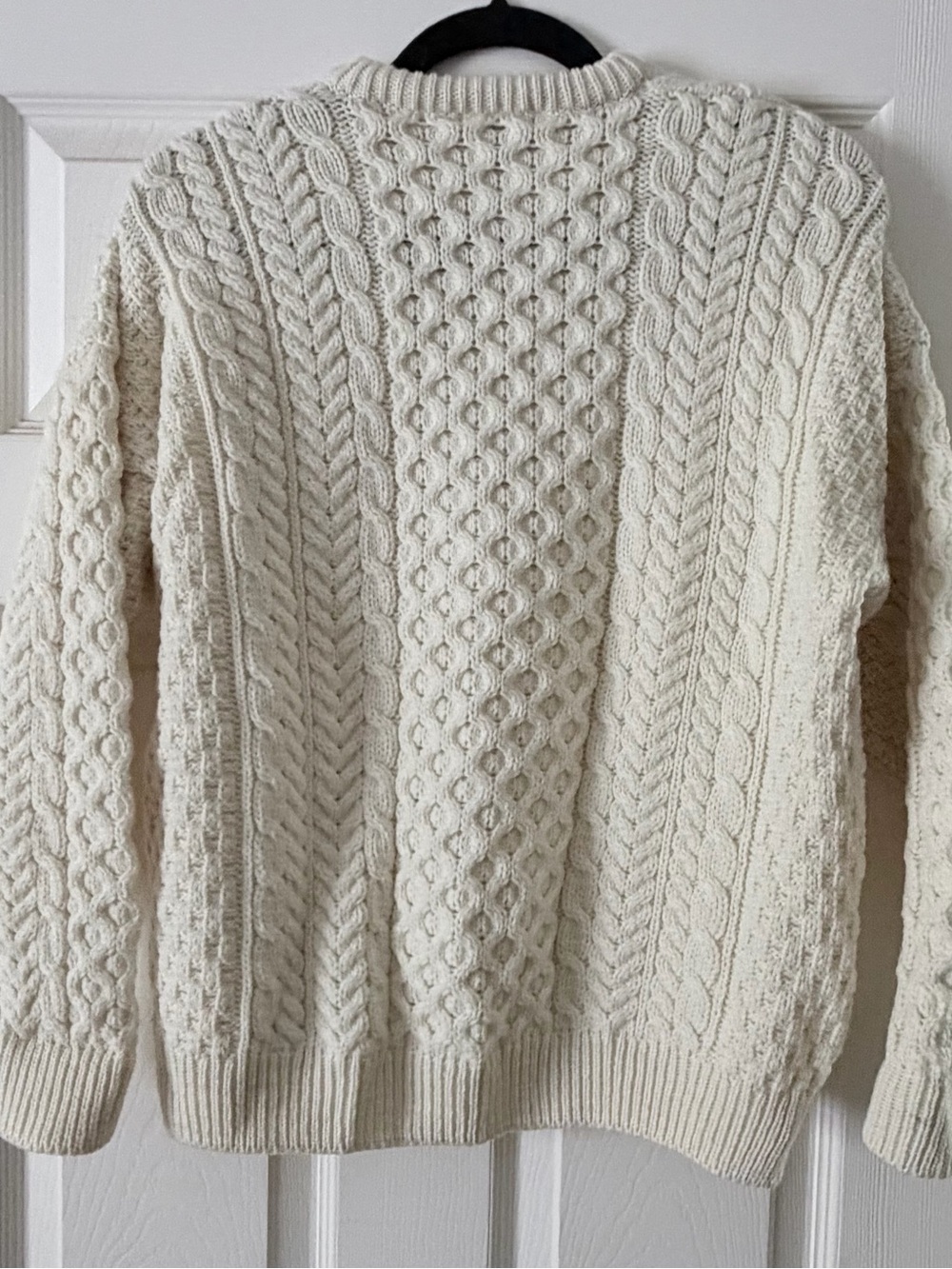 Vintage Carraig Donn 100% Wool Cream Chunky Knit Fisherman Cardigan Size Large - Picture 5 of 6